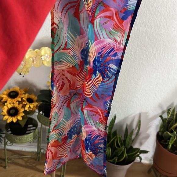 Sunset tropical leaf print caftan size S - Picture 9 of 12